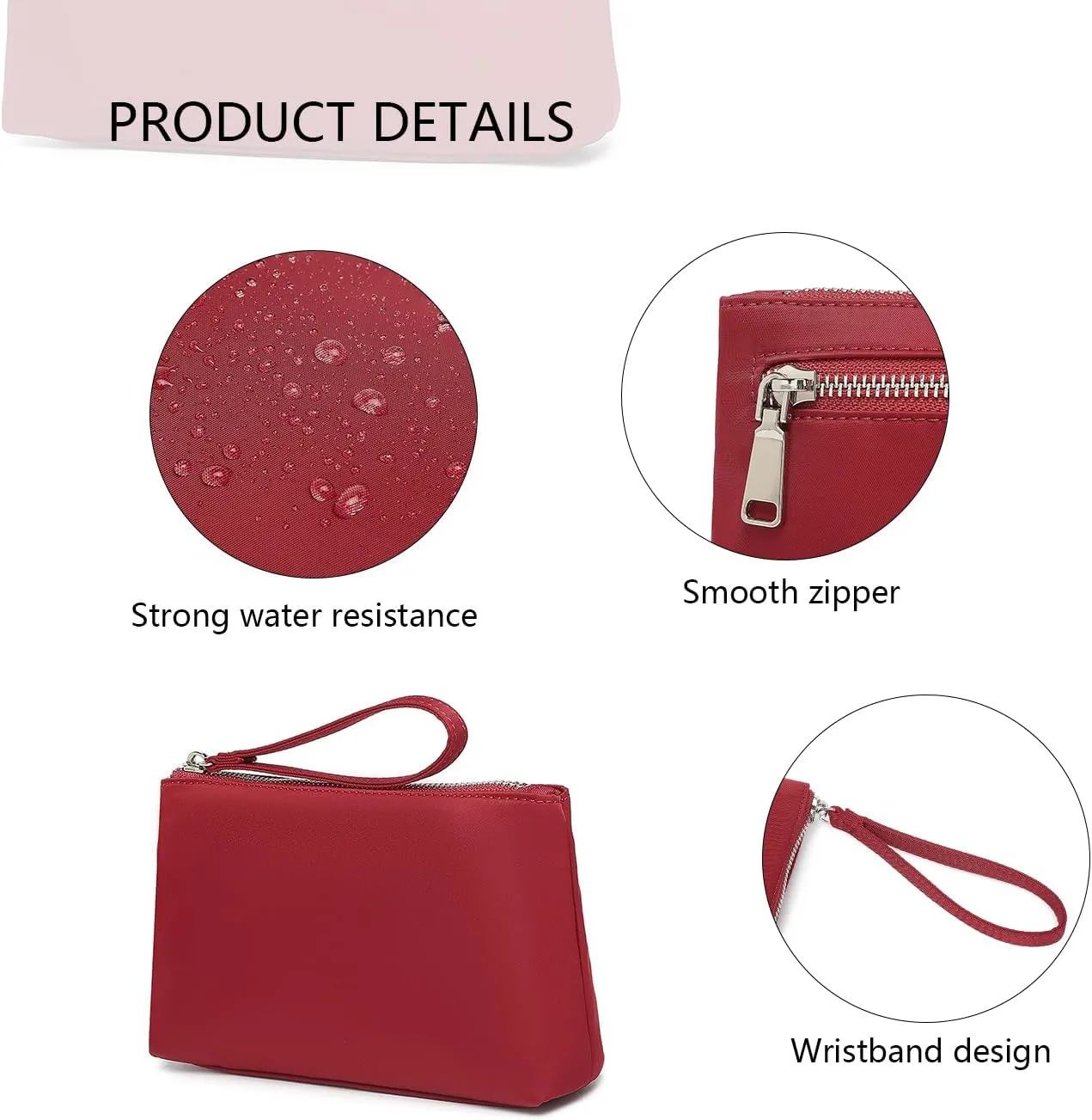 Nylon Wristbands Bag Makeup Pouch for Purse Waterproof Wristbands Bag with Zipper Pocket Credit Card Pouch
