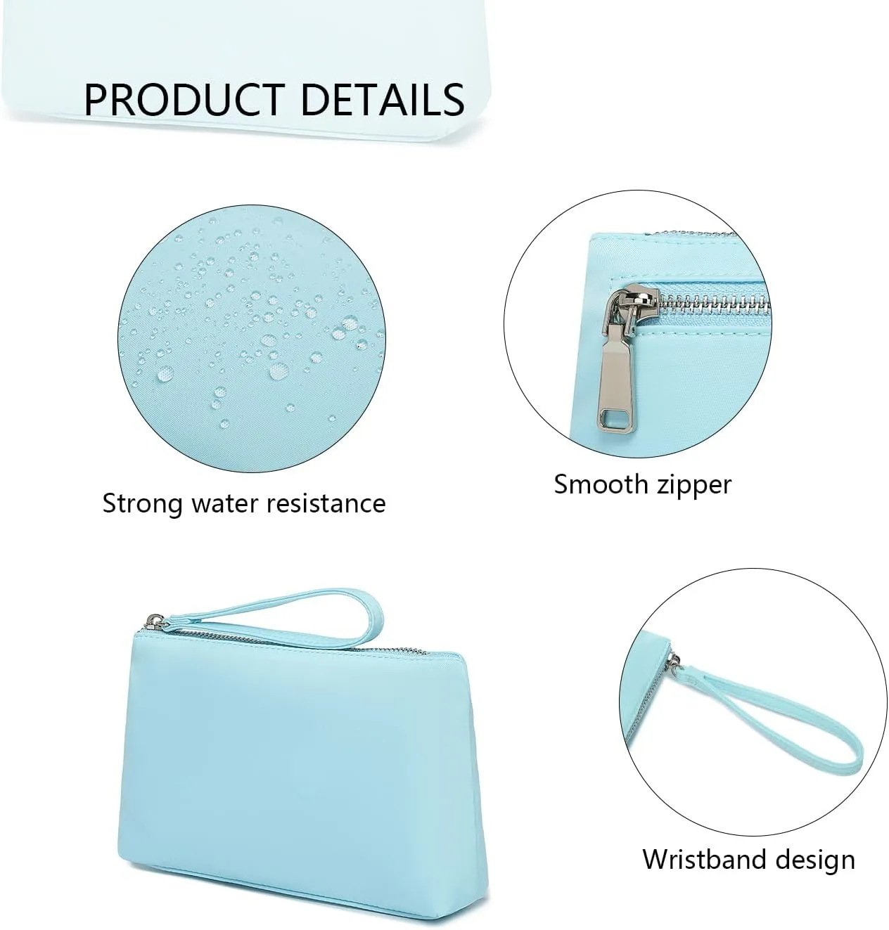 Nylon Wristbands Bag Makeup Pouch for Purse Waterproof Wristbands Bag with Zipper Pocket Credit Card Pouch