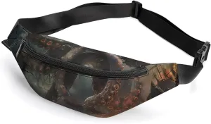 Ocean Octopus Pirate Ship Crossbody Fanny Pack Waist Packs Adjustable Shoulder Bags Sling Bag for Hiking Running Cycling