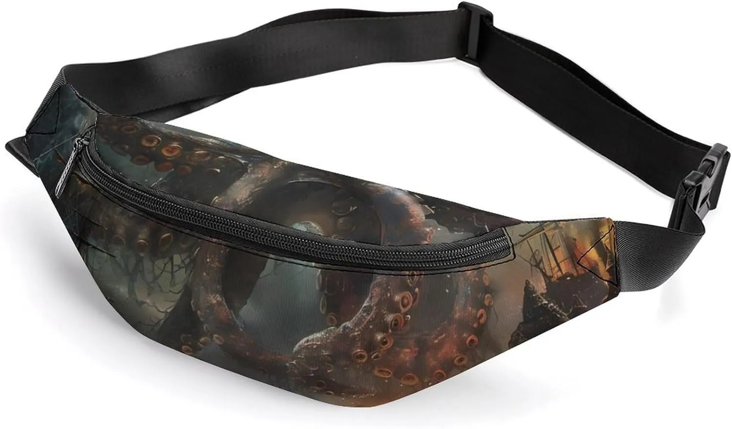 Ocean Octopus Pirate Ship Crossbody Fanny Pack Waist Packs Adjustable Shoulder Bags Sling Bag for Hiking Running Cycling