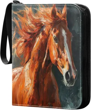 Oil Painting Horse Card Binder 4-Pocket, 400 Pockets Trading Cards Holder Games Card Albums Storage Organizer Case for Football, Baseball Cards