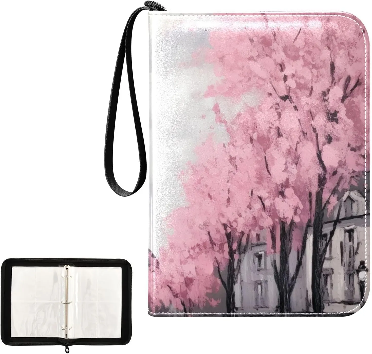 Oil Painting Paris Card Binder 4-Pocket, 400 Pockets Trading Cards Holder Games Card Albums Storage Organizer Case for Football, Baseball Cards