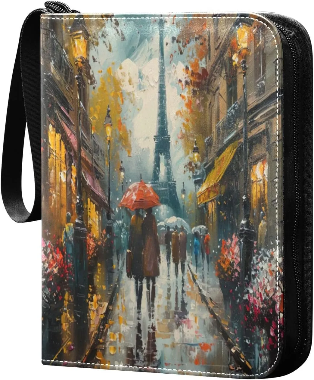 Oil Painting Streets View Card Binder 4-Pocket, 400 Pockets Card Holder with 50 Removable Sleeves and Zipper for Games Baseball Football Sports Card