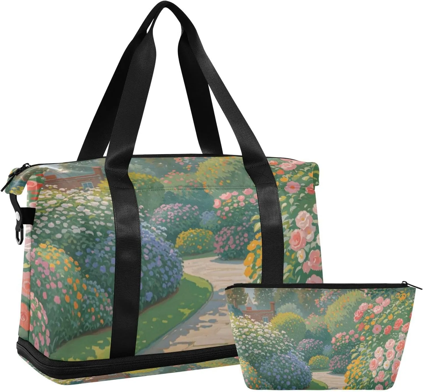Oil Painting Summer Color Mysterious Garden Tote Bag Large Carry On Airport Bag with Toiletry Bag for Airplane Traveling Waterproof