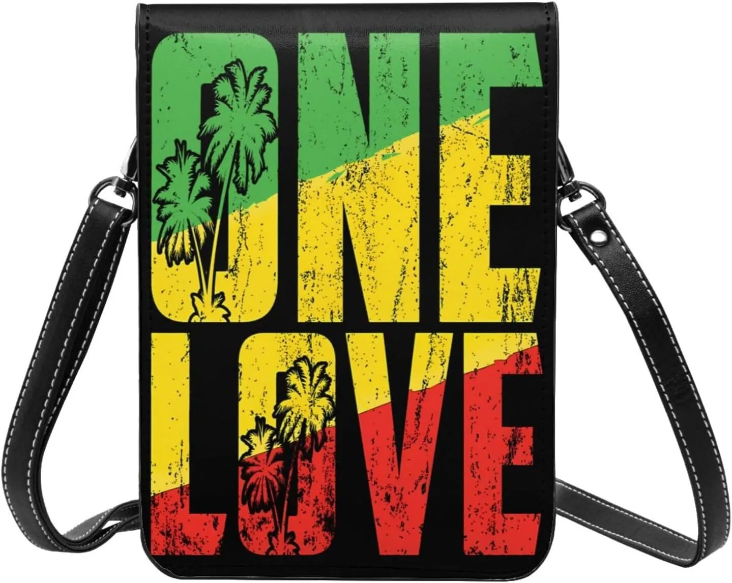 One Loves Jamaica Rasta Reggae Leather Crossbody Phone Purse for Women Cute Wallet Bags Lightweight Mini Sling Bag