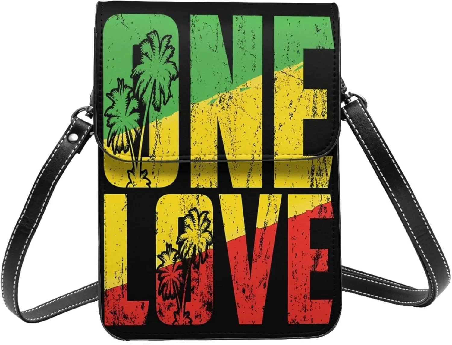 One Loves Jamaica Rasta Reggae Leather Crossbody Phone Purse for Women Cute Wallet Bags Lightweight Mini Sling Bag