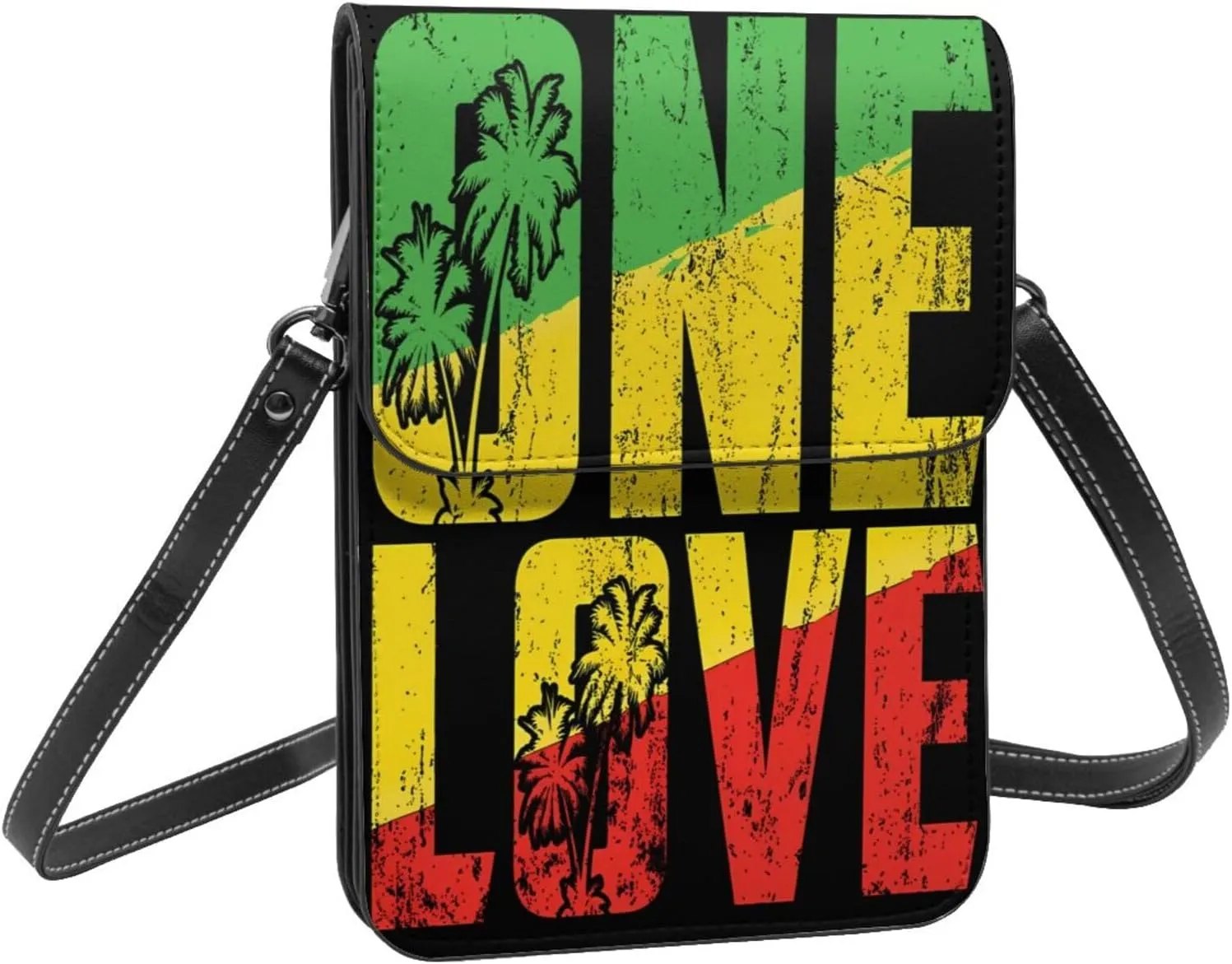 One Loves Jamaica Rasta Reggae Leather Crossbody Phone Purse for Women Cute Wallet Bags Lightweight Mini Sling Bag