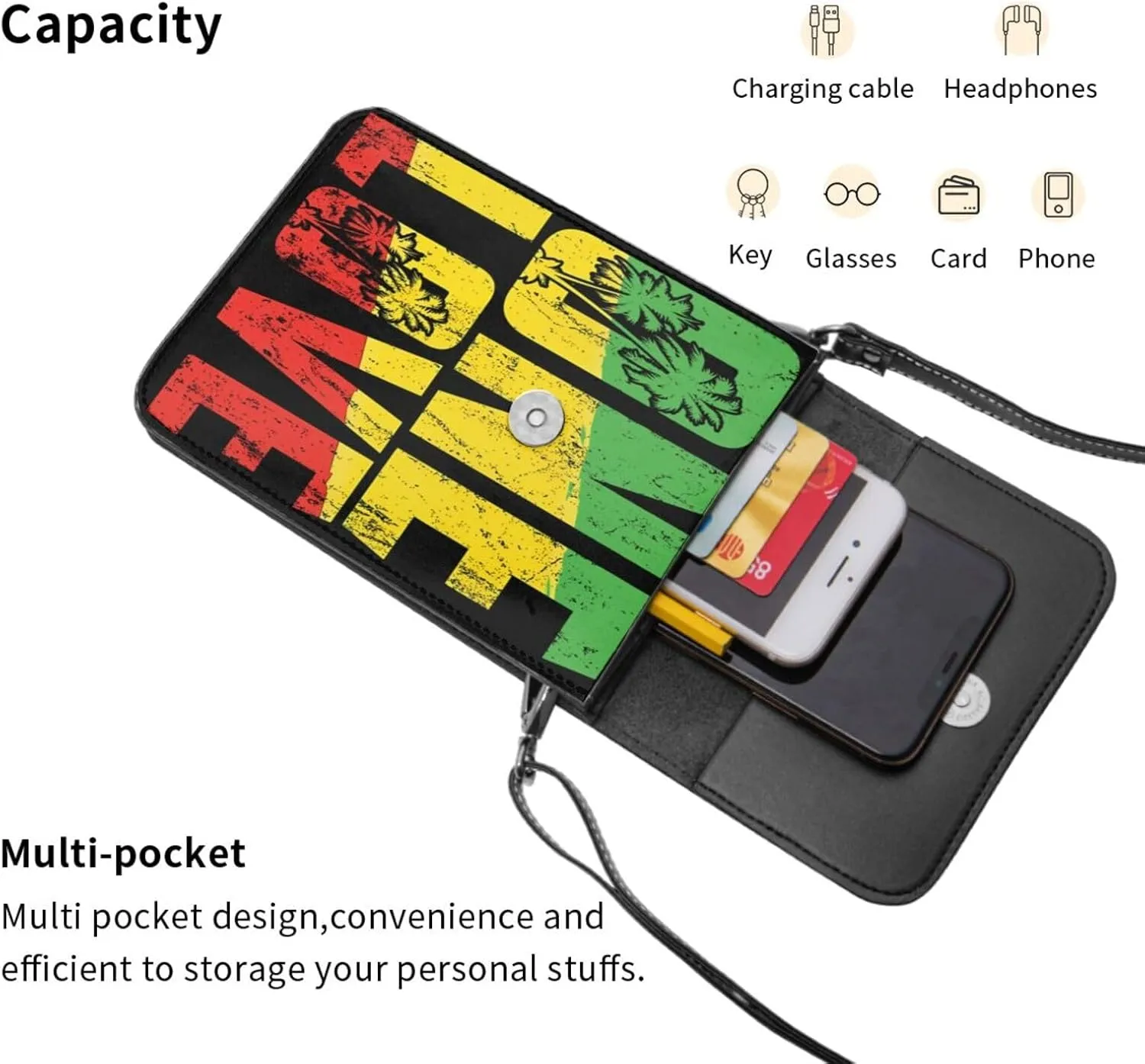 One Loves Jamaica Rasta Reggae Leather Crossbody Phone Purse for Women Cute Wallet Bags Lightweight Mini Sling Bag