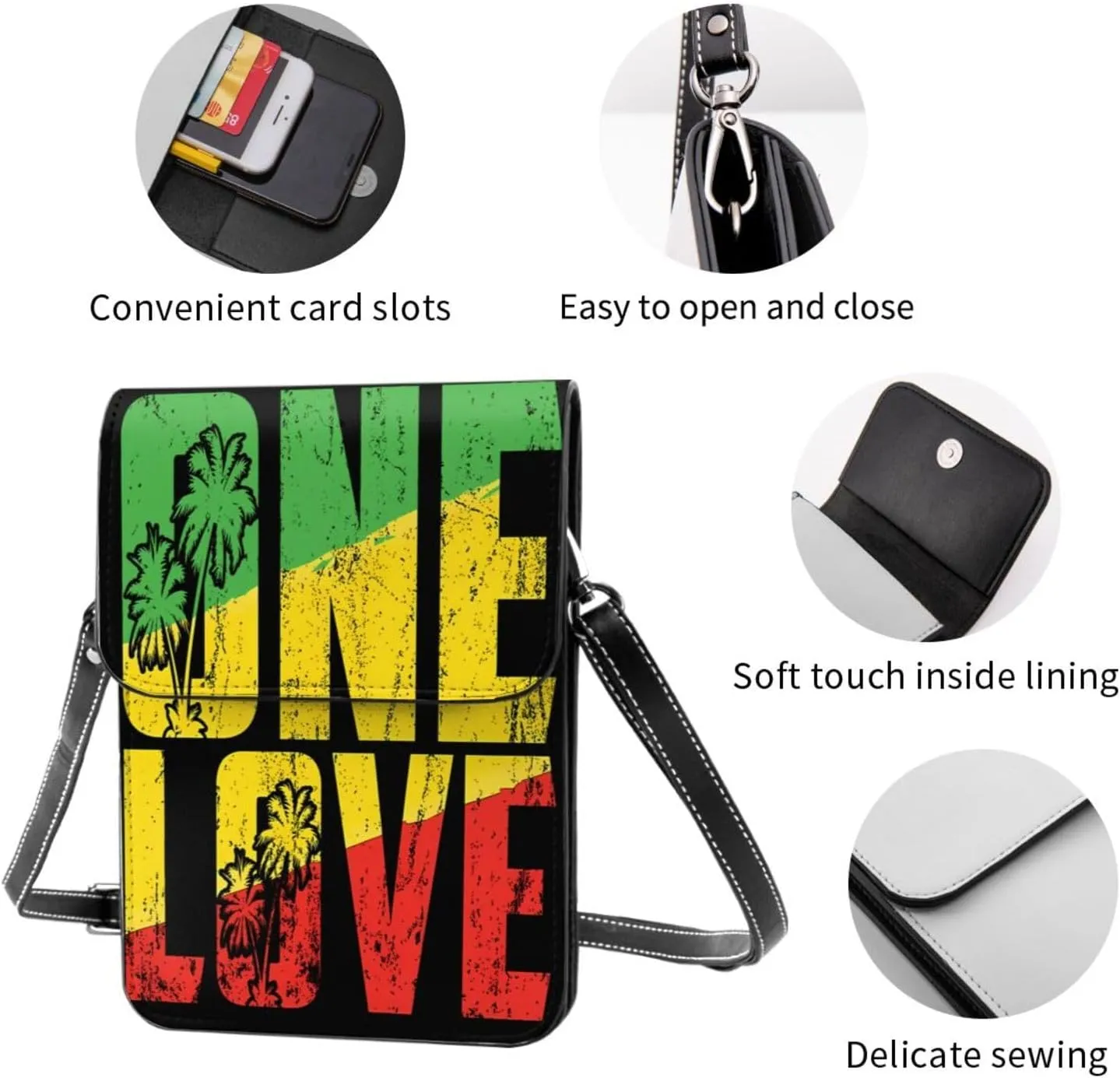 One Loves Jamaica Rasta Reggae Leather Crossbody Phone Purse for Women Cute Wallet Bags Lightweight Mini Sling Bag