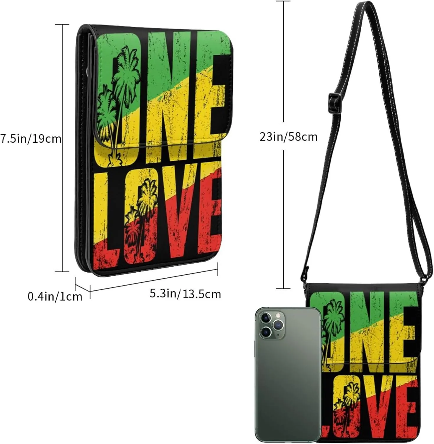 One Loves Jamaica Rasta Reggae Leather Crossbody Phone Purse for Women Cute Wallet Bags Lightweight Mini Sling Bag