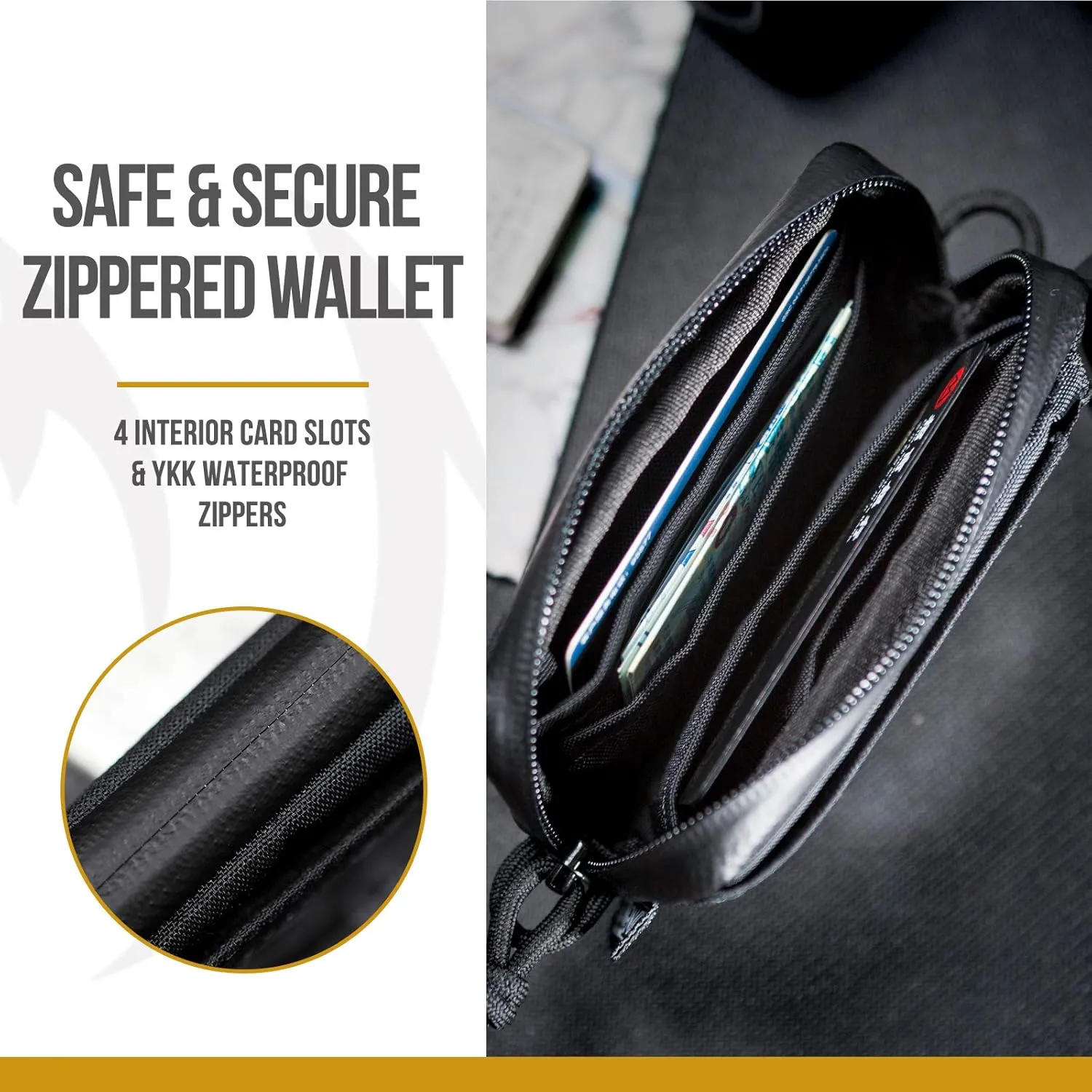 OneTigris Front Pocket Wallet with Zippers Small Coin Purse Tactical Wallet Nylon Minimalist Wallet for Men Women, Black