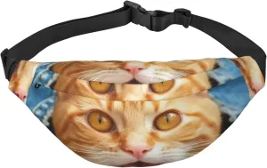 Orange Cat Sticking Out Tongue Print Fanny Pack For Men Women Adjustable Waist Bag Pack Crossbody Belt Bag For Travel Hiking Running