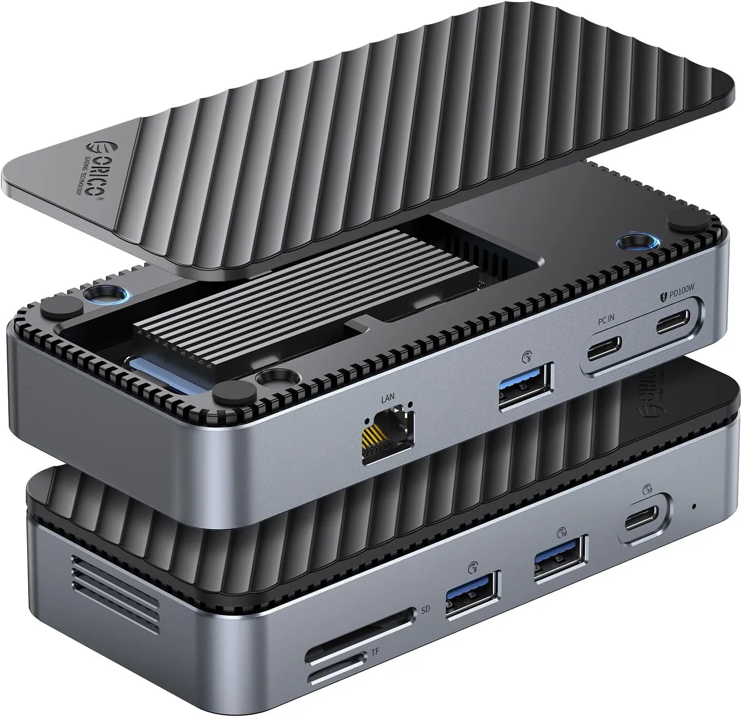 ORICO 9-in-1 USB C Hub with 10Gbps M.2 NVMe SSD Enclosure, Tool Free USB C Docking Station with Built-in Fan, Gigabit Ethernet, 100W PD, SD/TF, 2 * 5Gbps USB A, 10Gbps USB C & 10Gbps USB A-M2P7