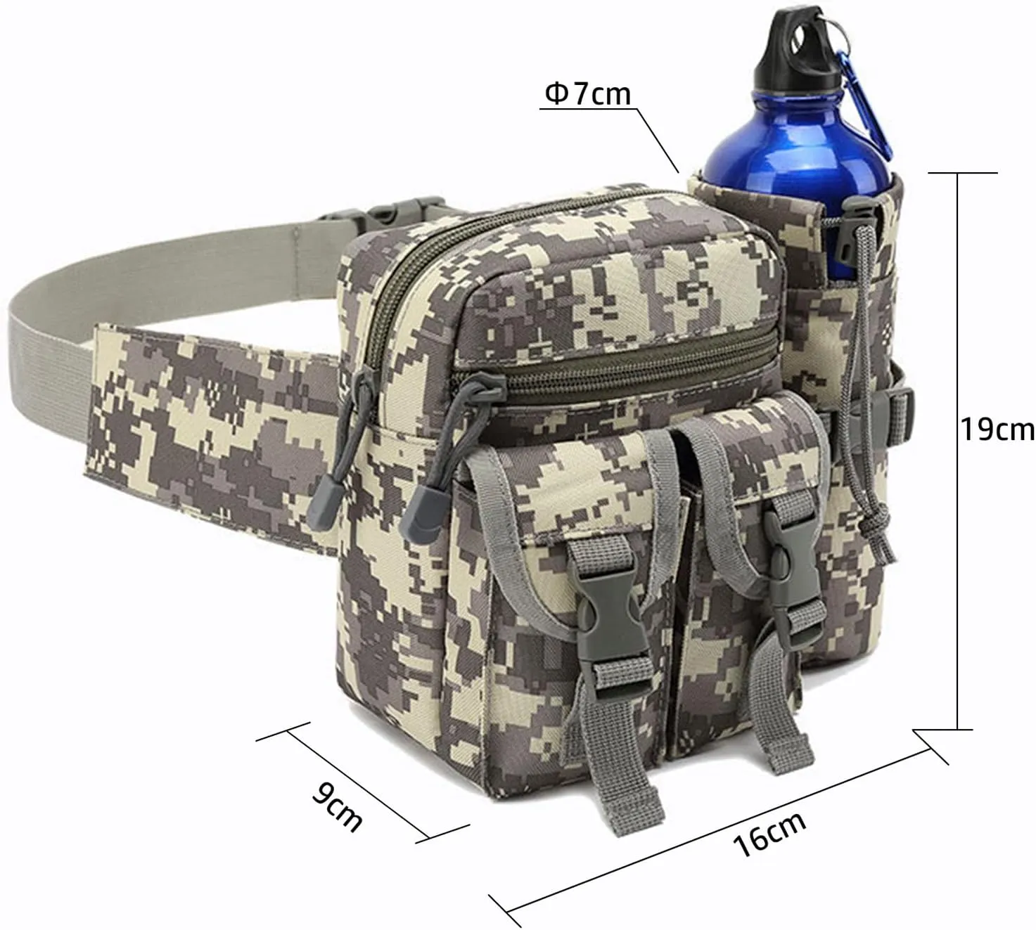 Outdoor Sports Waist Bag Cycling Waist Bag with Bottle Holder Tactic Waist Bag Tactical Fanny Pack for Cycling Running Hiking Fishing Climbing (Grey)