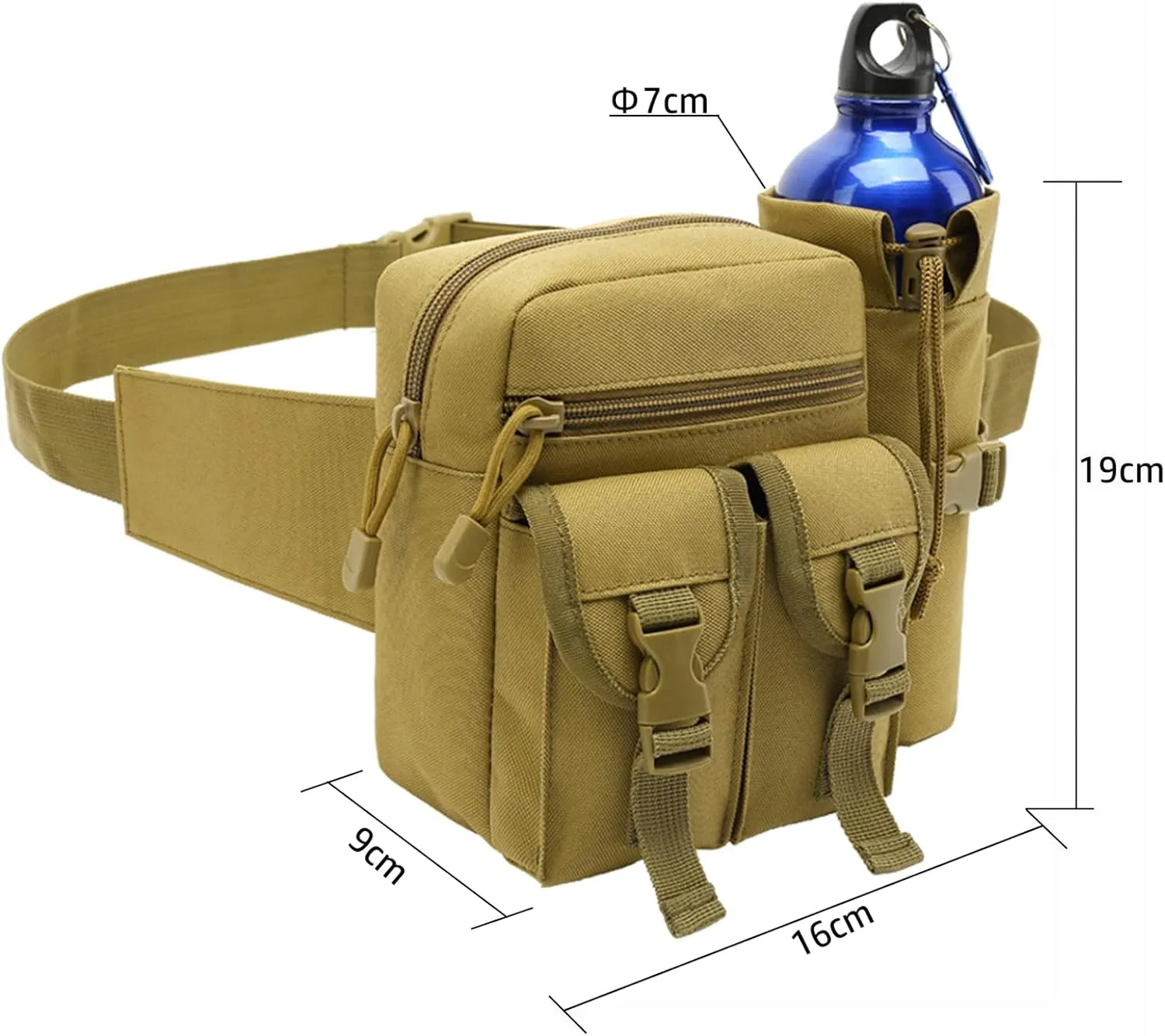 Outdoor Sports Waist Bag Cycling Waist Bag with Bottle Holder Tactic Waist Bag Tactical Fanny Pack for Cycling Running Hiking Fishing Climbing (khaki)