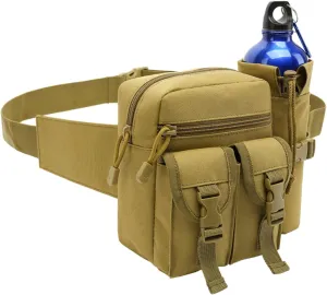 Outdoor Sports Waist Bag Cycling Waist Bag with Bottle Holder Tactic Waist Bag Tactical Fanny Pack for Cycling Running Hiking Fishing Climbing (khaki)