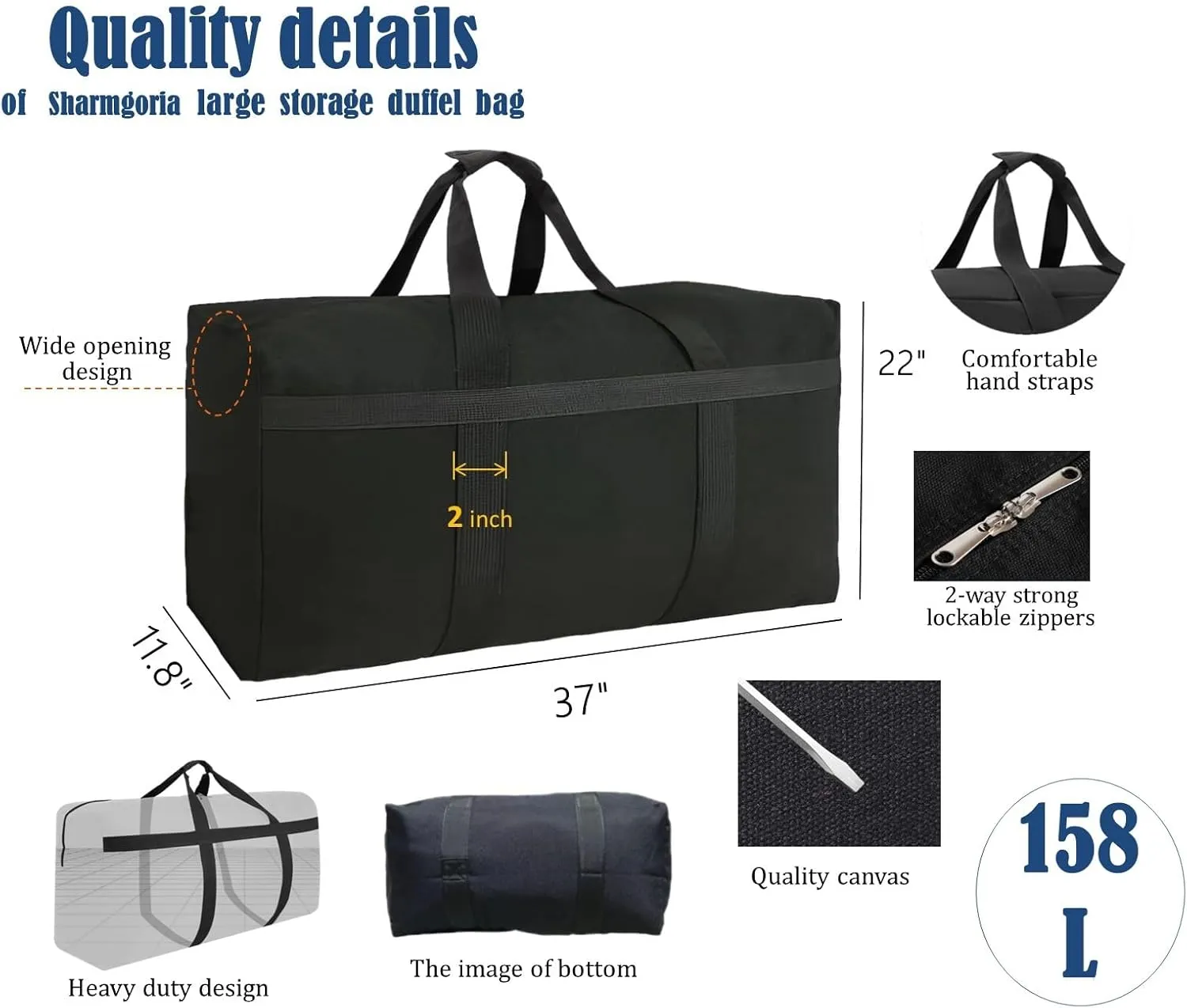 Oversized Storage Duffle Bag Canvas Heavy Duty Moving Bag Great for Traveling, Camping, Moving College Kids, Large Items Storage and More (Canvas 158L)