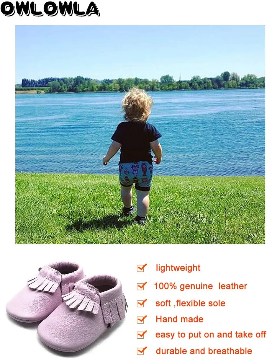 OWLOWLA Baby Moccasins Soft Sole Leather Baby Shoes Infant Toddler Pre-Walker Shoes Baby Boy Girl