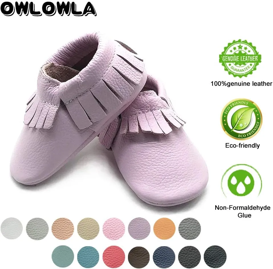 OWLOWLA Baby Moccasins Soft Sole Leather Baby Shoes Infant Toddler Pre-Walker Shoes Baby Boy Girl
