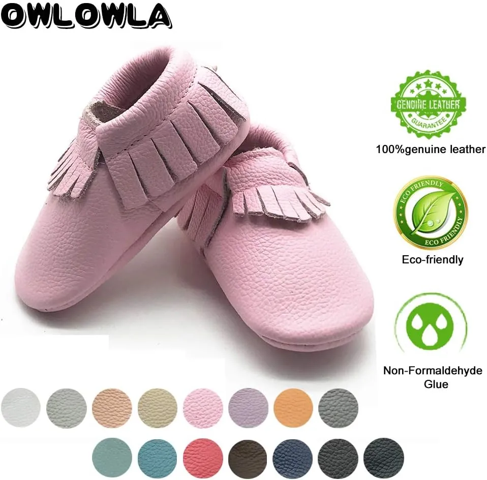 OWLOWLA Baby Moccasins Soft Sole Leather Baby Shoes Infant Toddler Pre-Walker Shoes Baby Boy Girl