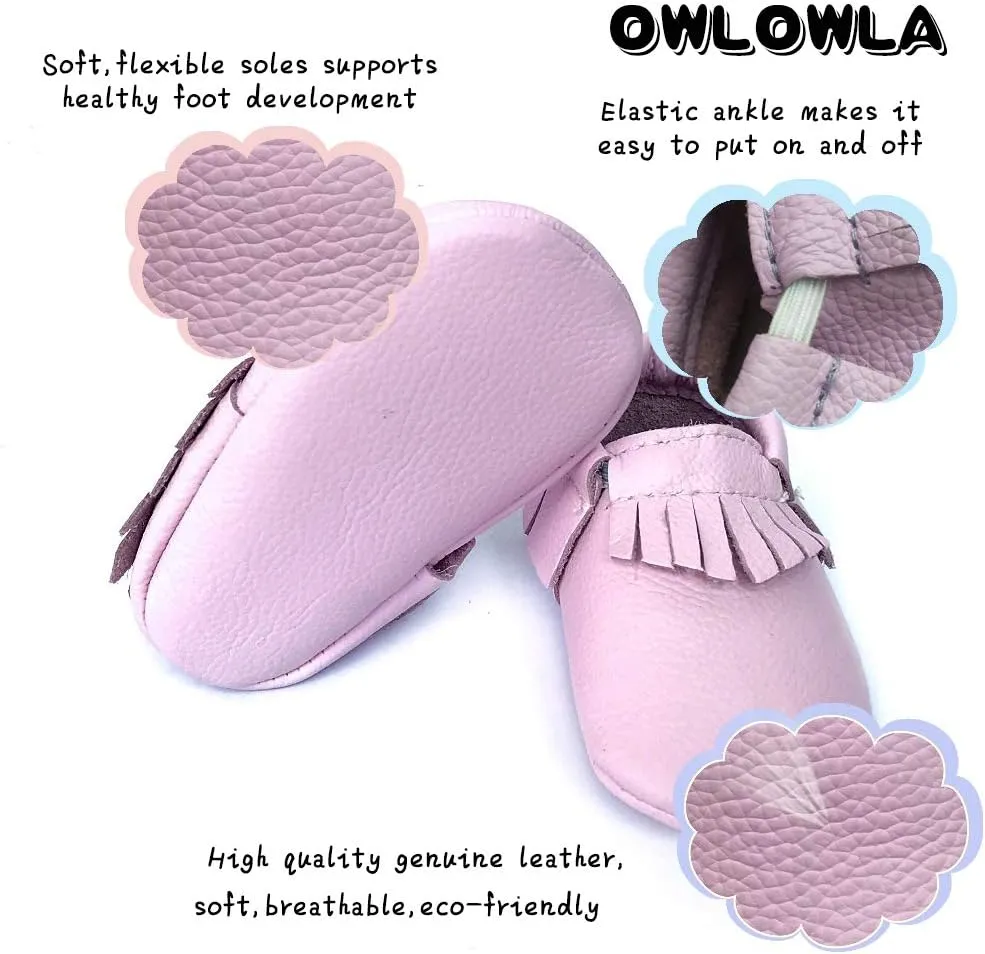 OWLOWLA Baby Moccasins Soft Sole Leather Baby Shoes Infant Toddler Pre-Walker Shoes Baby Boy Girl