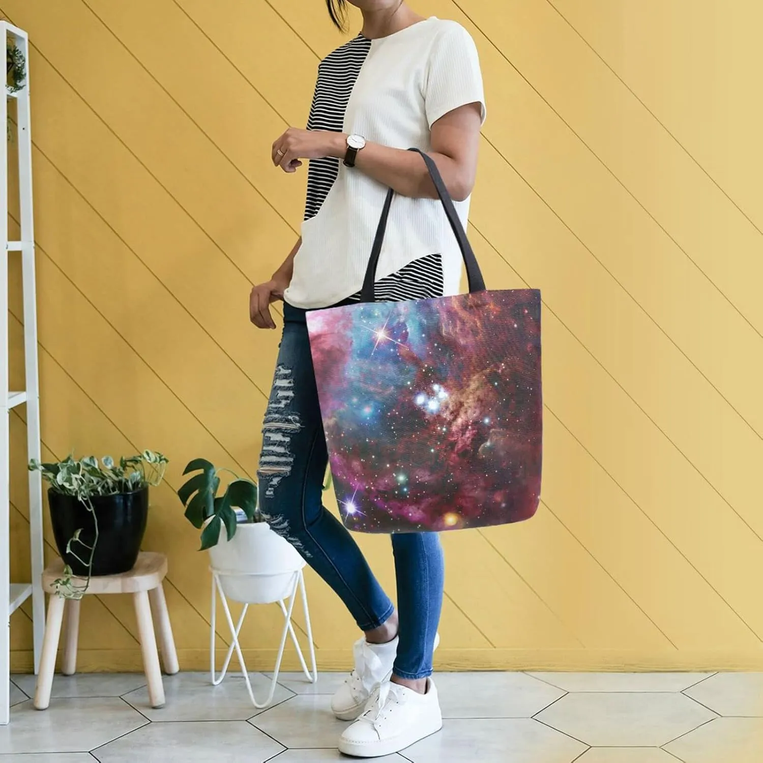 Oyihfvs Canvas Tote Grocery Bag, Women Large Shoulder Bag, Reusable Grocery Handbag