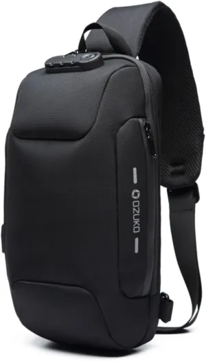 OZUKO Satchel Bag Men Sling Backpack Anti Theft Crossbody Bag Waterproof with USB Charging Port(Black)
