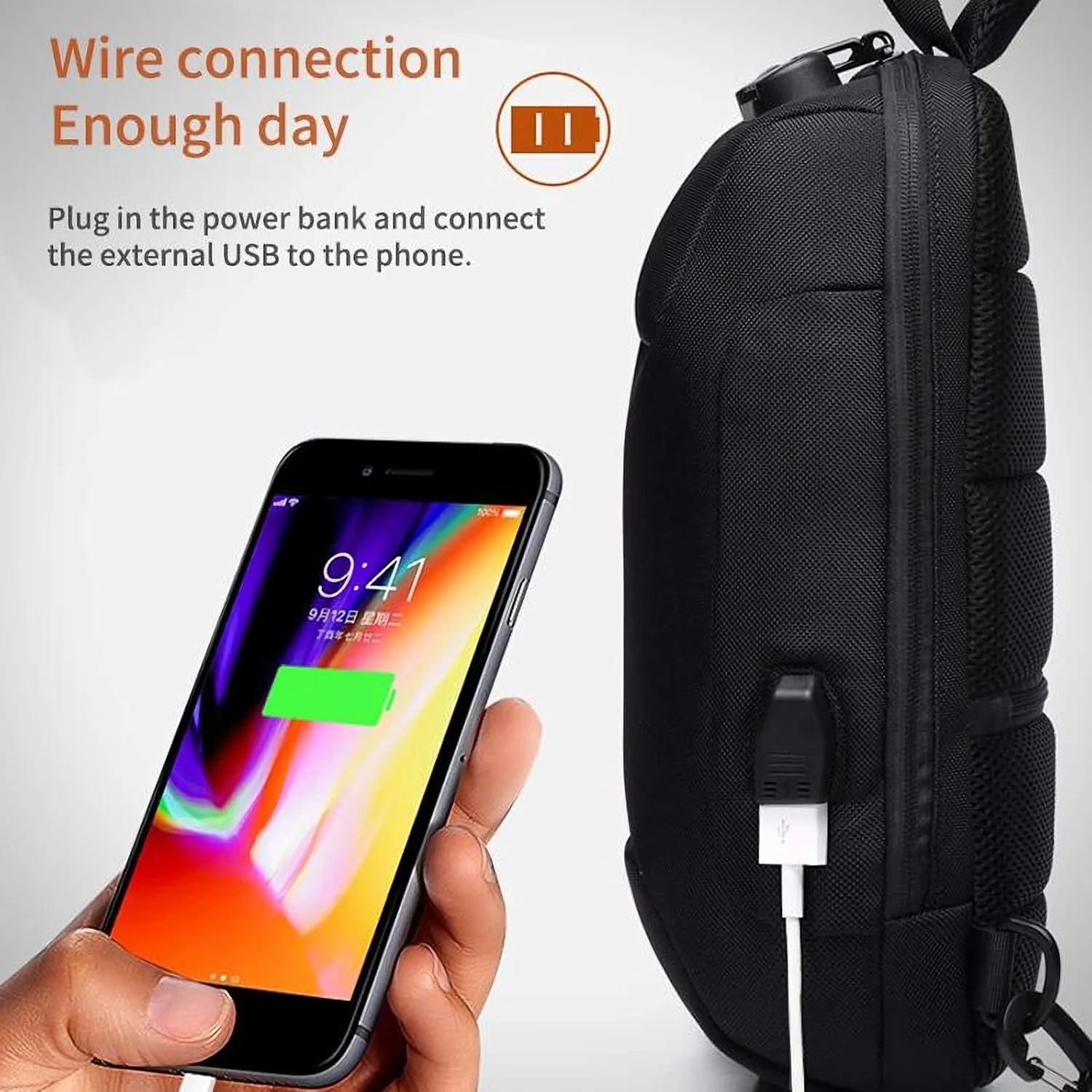 OZUKO Satchel Bag Men Sling Backpack Anti Theft Crossbody Bag Waterproof with USB Charging Port(Black)