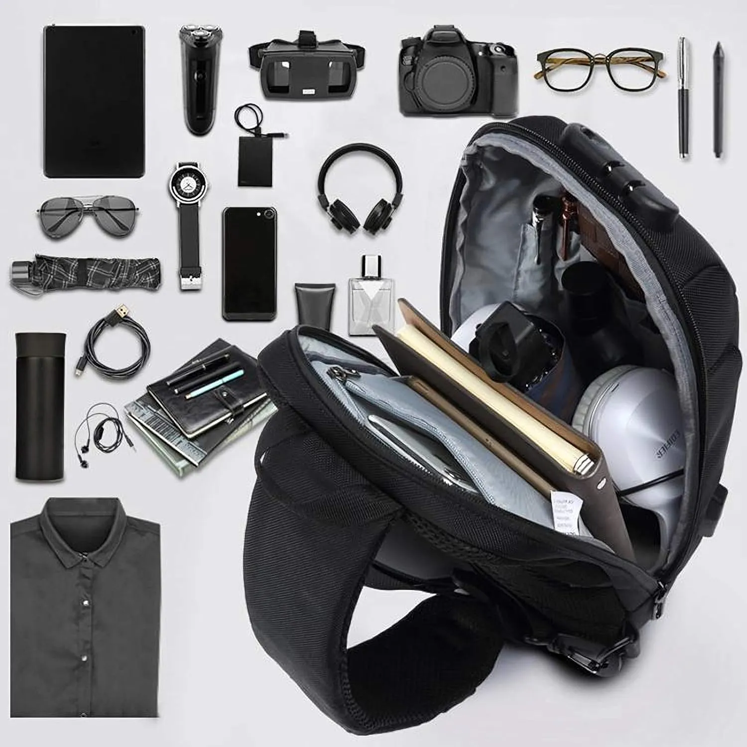 OZUKO Satchel Bag Men Sling Backpack Anti Theft Crossbody Bag Waterproof with USB Charging Port(Black)