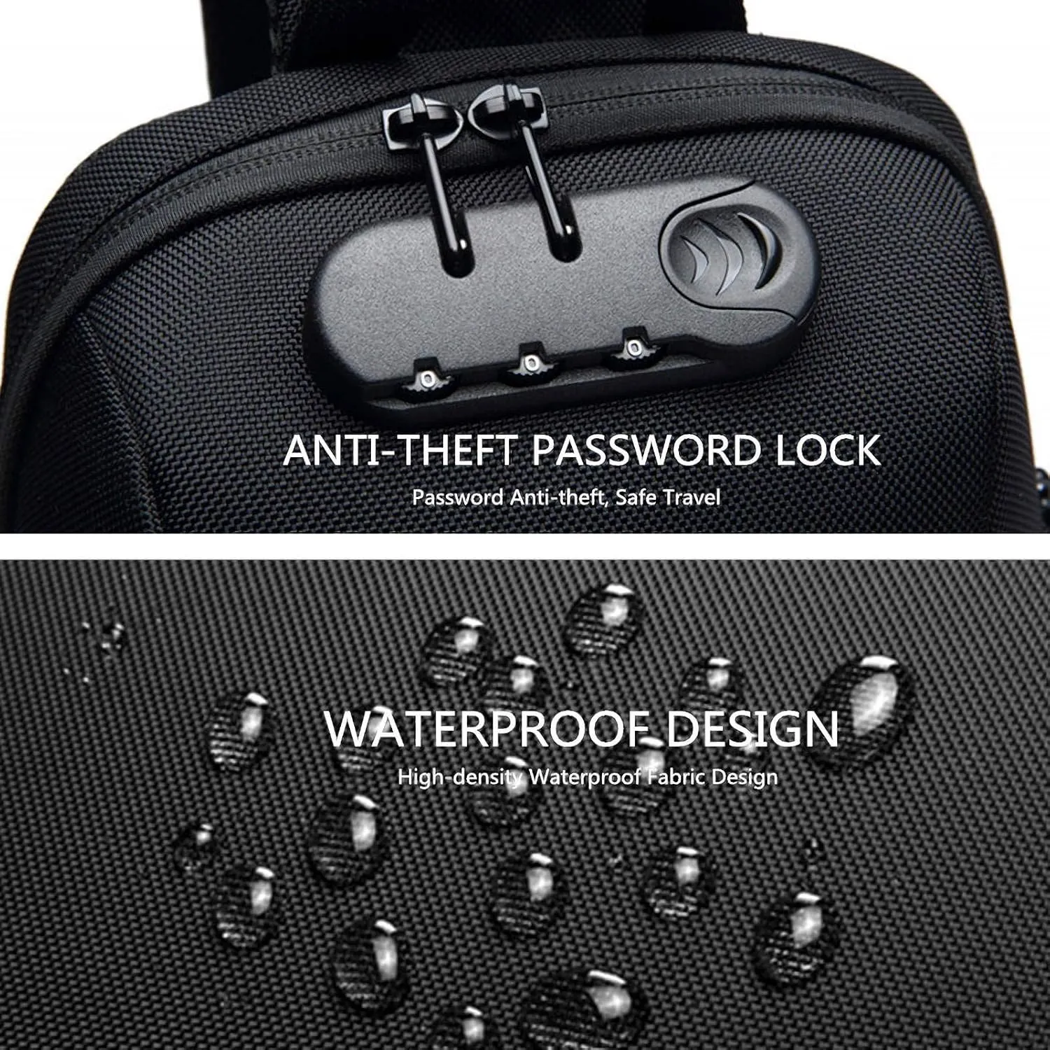 OZUKO Satchel Bag Men Sling Backpack Anti Theft Crossbody Bag Waterproof with USB Charging Port(Black)