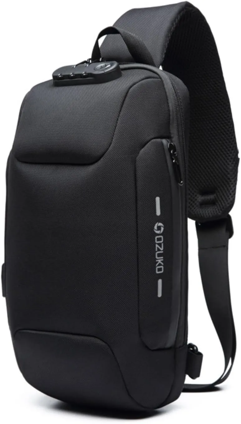 OZUKO Satchel Bag Men Sling Backpack Anti Theft Crossbody Bag Waterproof with USB Charging Port(Black)