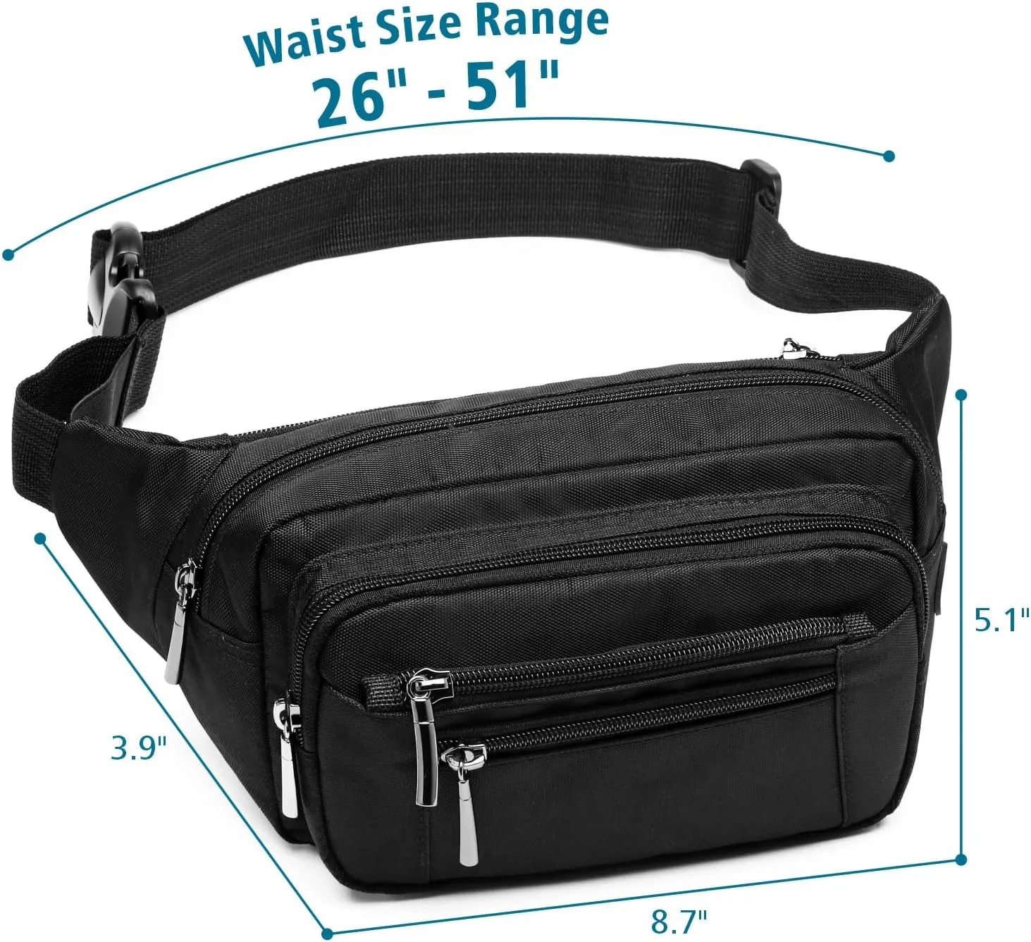 Packism Fanny Pack for Women Men - Fanny Packs for Women Cross Body Everywhere Belt Bag Bum Bag with 6 Zipper Pockets Plus Size & Adjustable Strap for Traveling Cycling Running Hiking