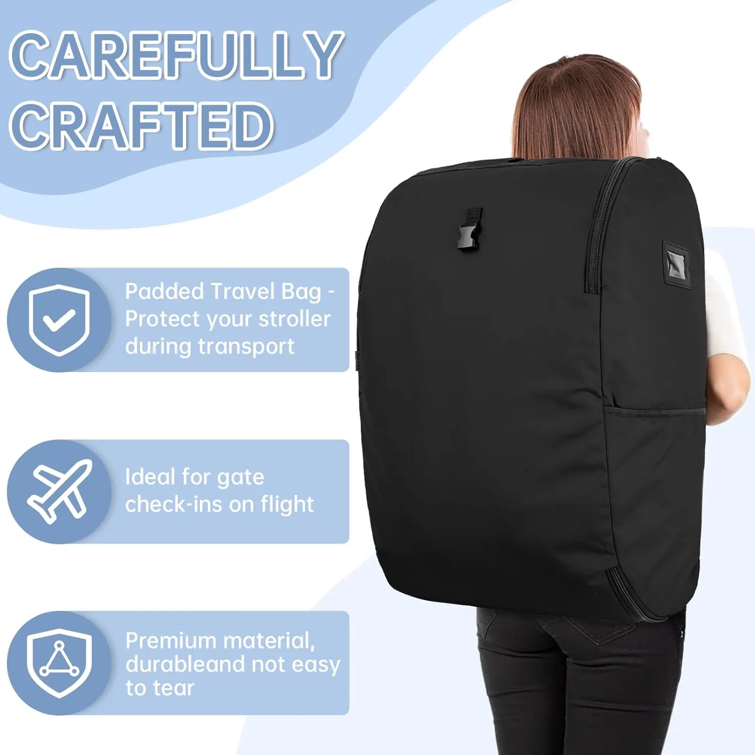 Padded Car Seat Travel Bag Compatible with Doona, Infant Car Seat Travel Bag, Foldable Car Seat Stroller Gate Check Bag for Airplane (Black)