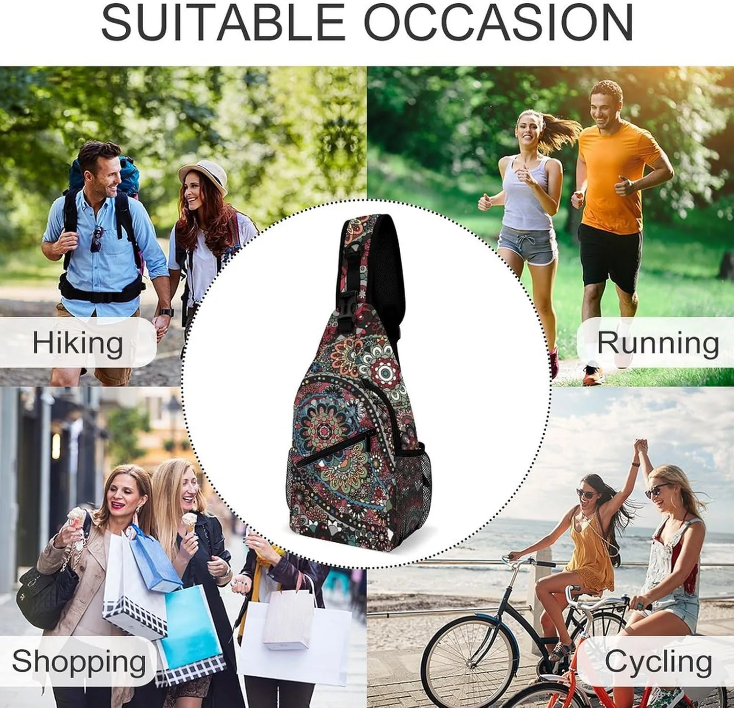 Paisley Boho Style A Spacious And Large Capacity Portable Adjustable Chest Bag