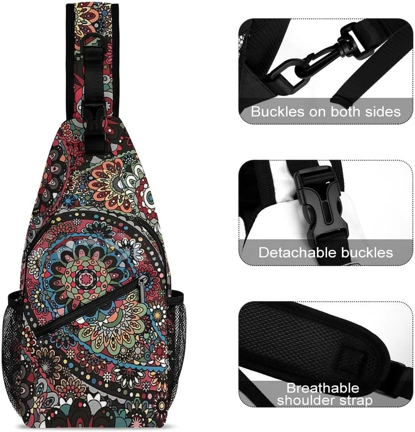 Paisley Boho Style A Spacious And Large Capacity Portable Adjustable Chest Bag