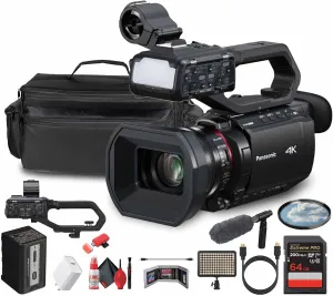 Panasonic HC-X2100 UHD 4K 3G-SDI/HDMI Pro Lightweight Camcorder with 24x Zoom (HC-X2100)   Pro Mic   Case   LED Light   64GB Memory Card   USB-C Cable   Cleaning Kit   USB-C Adapter   More