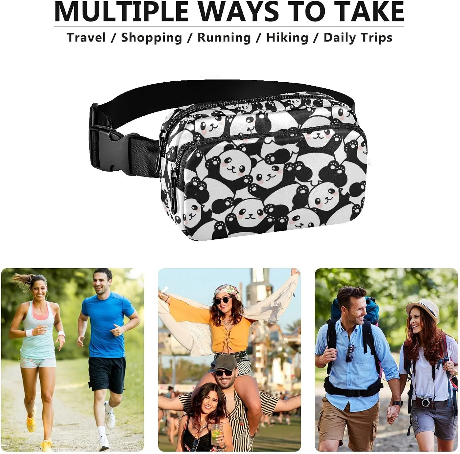 Pandas Fanny Packs for Women Men Belt Bag with Adjustable Strap Fashion Waist Packs Crossbody Bag Waist Pouch for Travel Sports Running Cycling