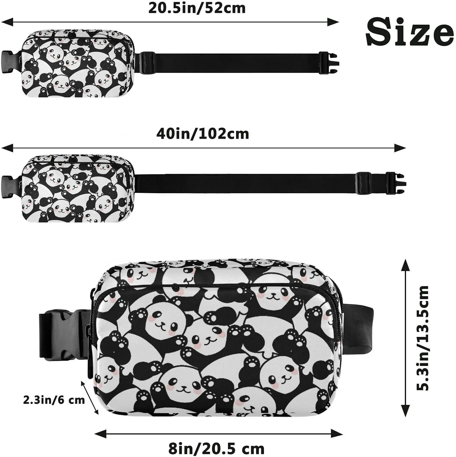 Pandas Fanny Packs for Women Men Belt Bag with Adjustable Strap Fashion Waist Packs Crossbody Bag Waist Pouch for Travel Sports Running Cycling