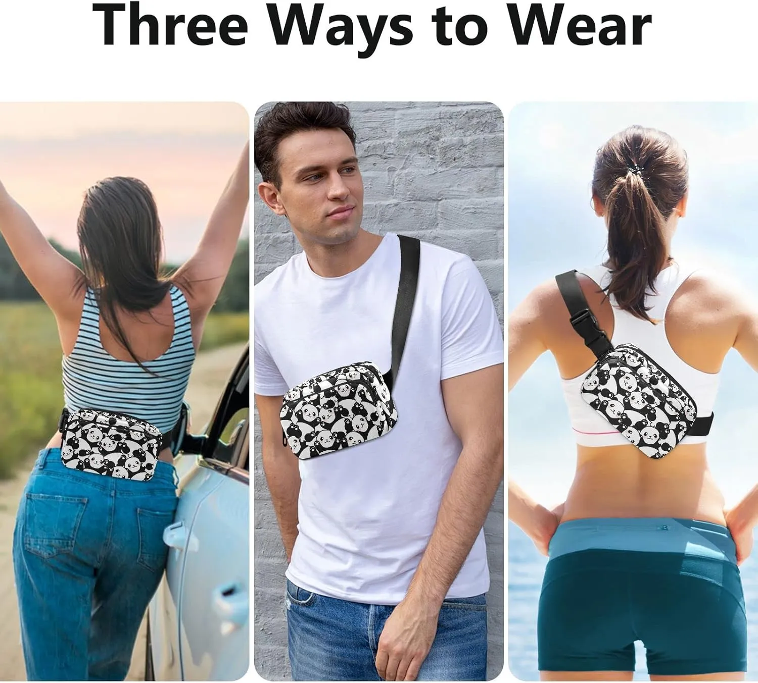 Pandas Fanny Packs for Women Men Belt Bag with Adjustable Strap Fashion Waist Packs Crossbody Bag Waist Pouch for Travel Sports Running Cycling