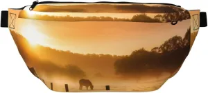 Pasture at Sundown in Orange Sunny Beams printed Crossbody Waist Pack Casual Chest Bag