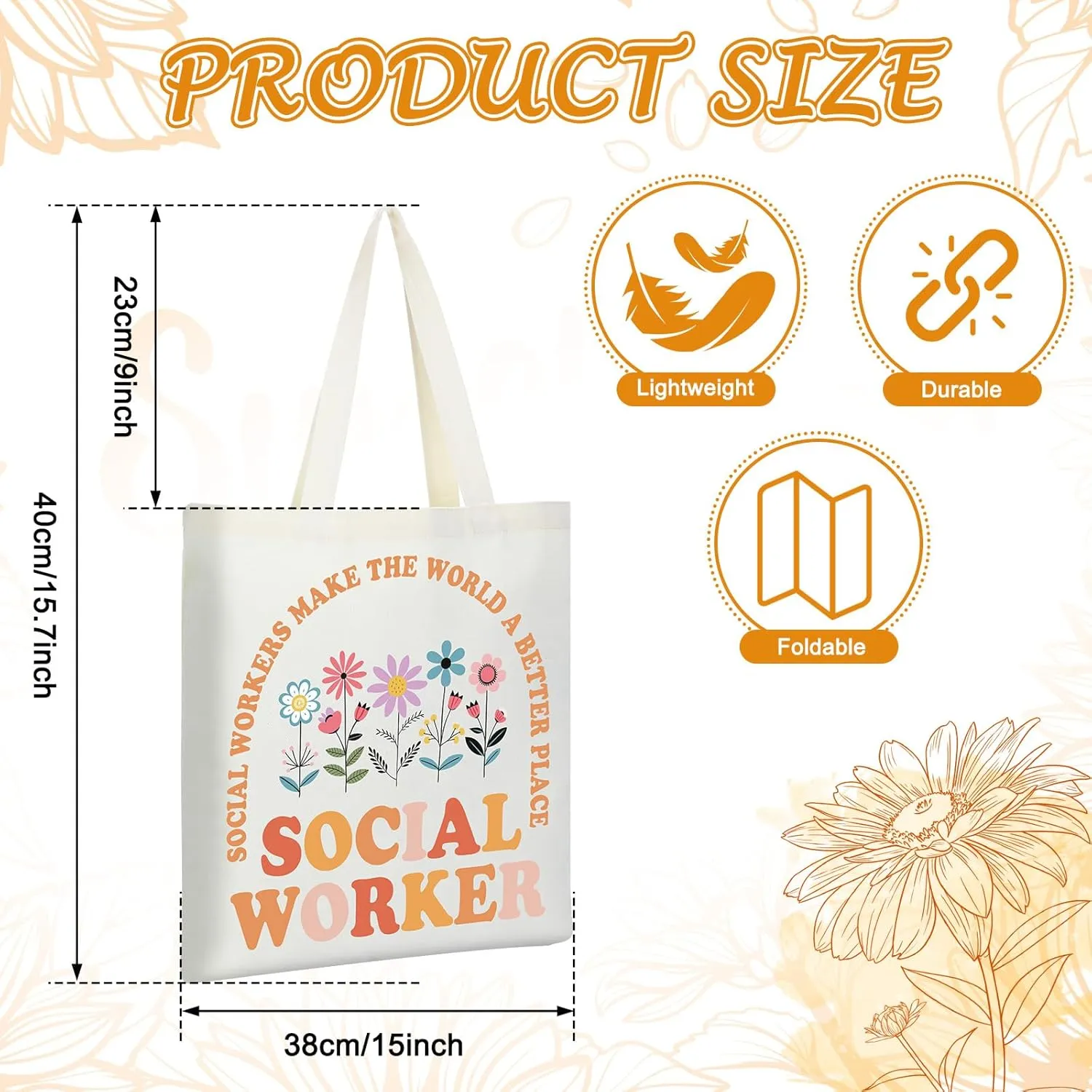 Paterr 12 Pcs Social Worker Appreciation Gift for Women Canvas Tote Bags Bulk for Retirement Volunteer Graduation Gift(Elegant Style)