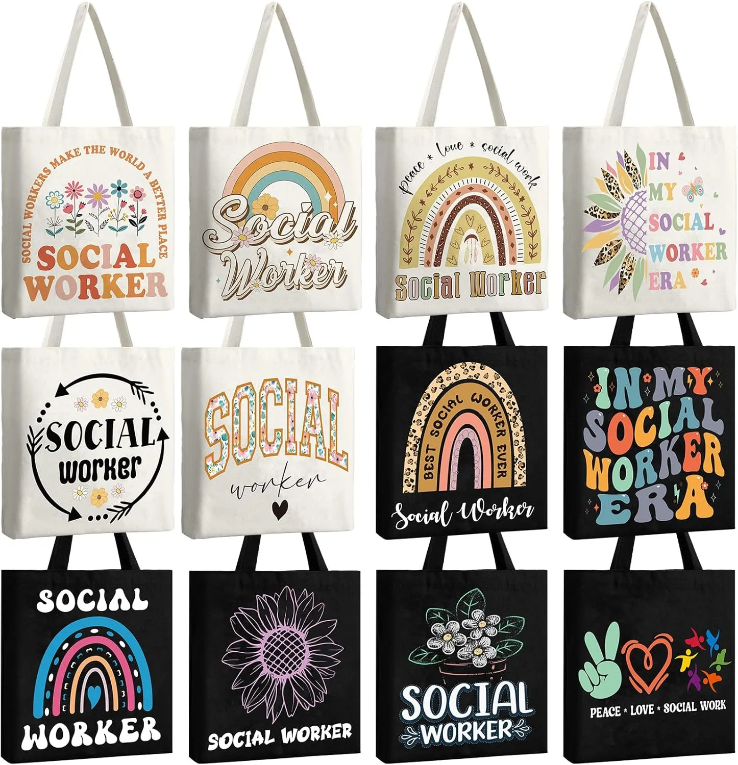 Paterr 12 Pcs Social Worker Appreciation Gift for Women Canvas Tote Bags Bulk for Retirement Volunteer Graduation Gift(Elegant Style)