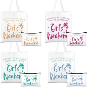 Paterr 8 Pcs Girls Weekend Gifts Includes 4 Makeup Bag Girls Trip Gifts 4 Weekend Tote Bag Travel Favors for Women Summer Cosmetic Zipper Pouch Wedding Birthday Bachelorette Party (Classic Color)