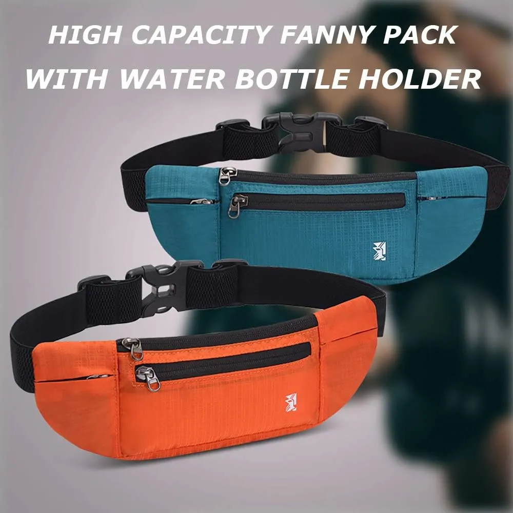 Peicees Fanny Pack with Water Bottle Holder Waist Bag for Men Women Water Resistant Lightweight Reflective Adjustable Running Belt Headphone Bag Travel Pocket for Outdoor Camping Fitness Hiking