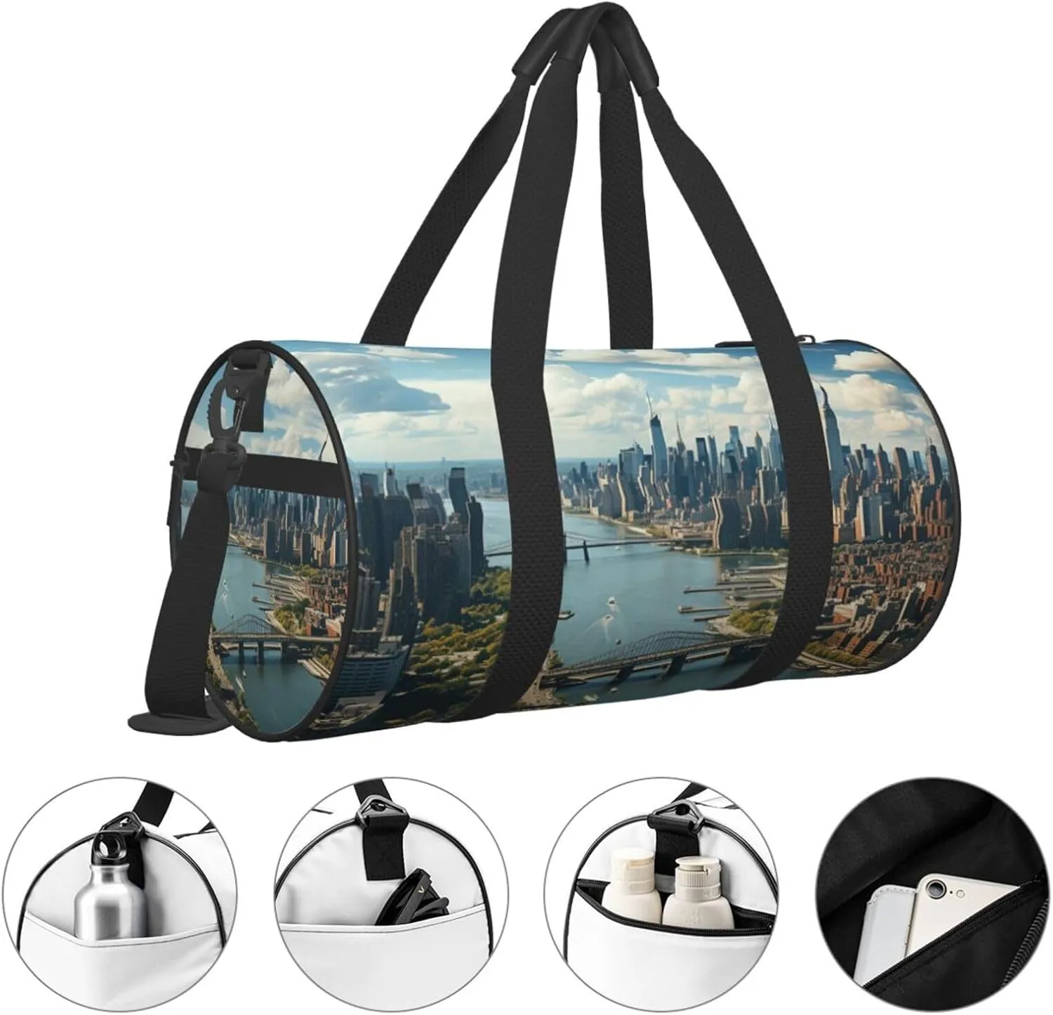 Penthouse View Over New York Manhattan Travel Duffle Bag for Men Women Sport Gym Bag Foldable Weekender Bag Carry on Overnight Bag for Travel Swimming Basketball