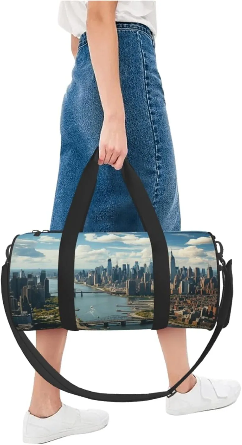 Penthouse View Over New York Manhattan Travel Duffle Bag for Men Women Sport Gym Bag Foldable Weekender Bag Carry on Overnight Bag for Travel Swimming Basketball