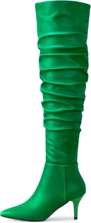 Perphy Pointed Toe Slouches Stiletto Heels Over the Knee High Boots for Women