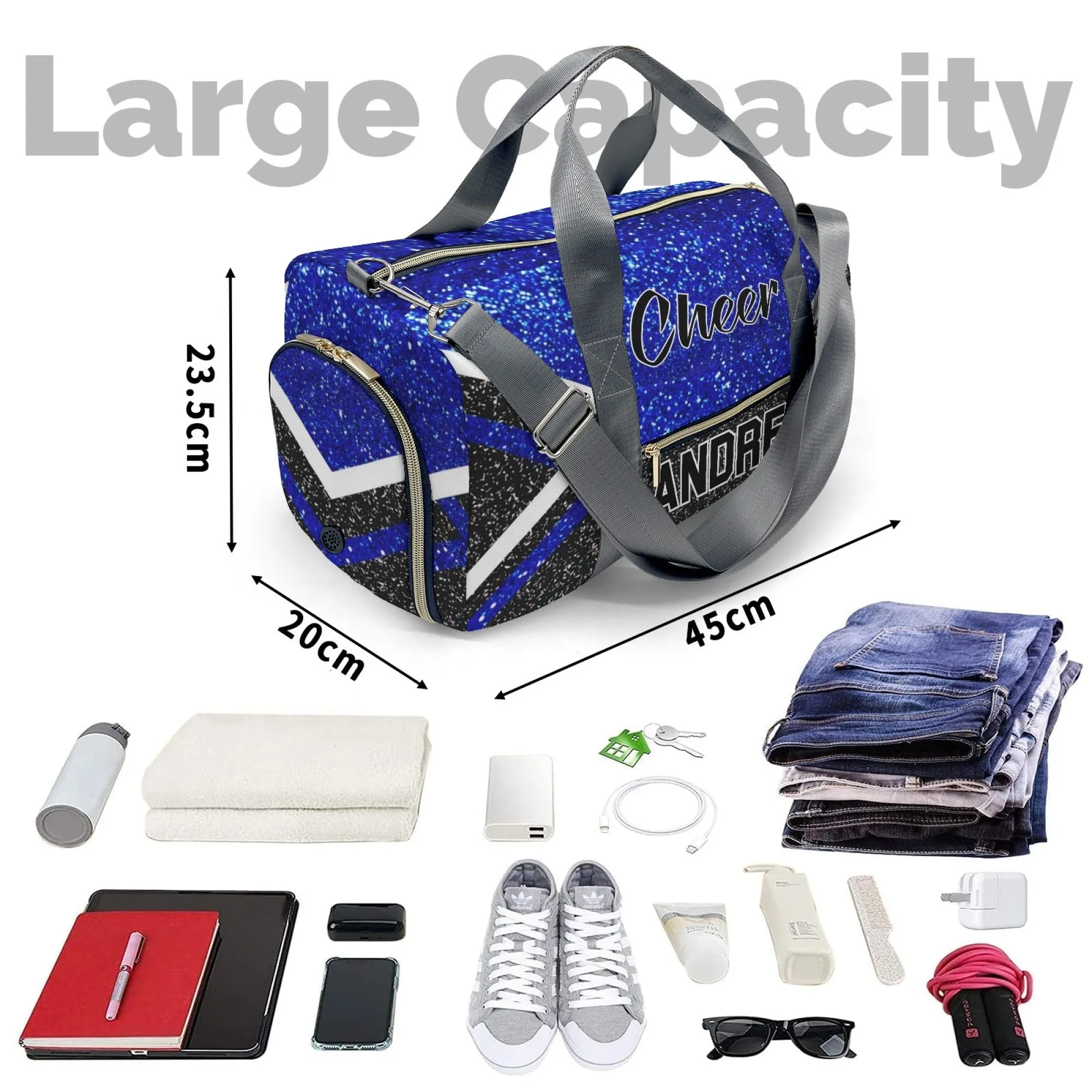 Personalized Cheer Cheerleader Blue Purple Red Yellow Pink MultiFunction Name Travel Bag
