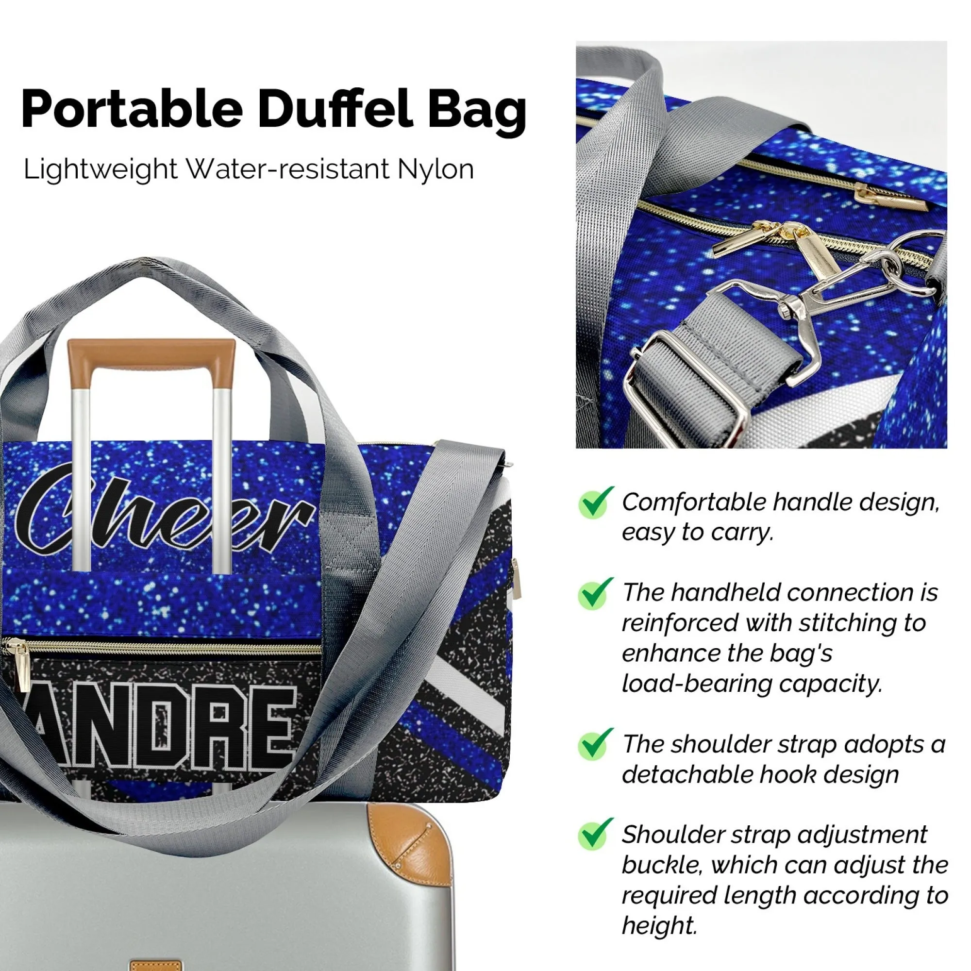 Personalized Cheer Cheerleader Blue Purple Red Yellow Pink MultiFunction Name Travel Bag