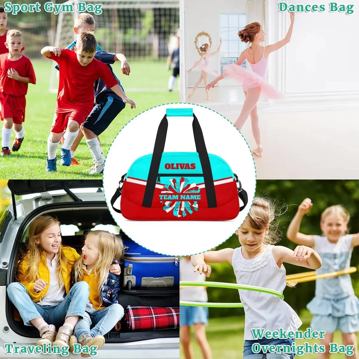 Personalized Cheerleader Bag Dance Bag for Girl, Custom Team Bag Gym Bag Sport Duffel Bag, Weekender Bags Travel Bag for Cheer Team Red Blue White Cheer, Option 10